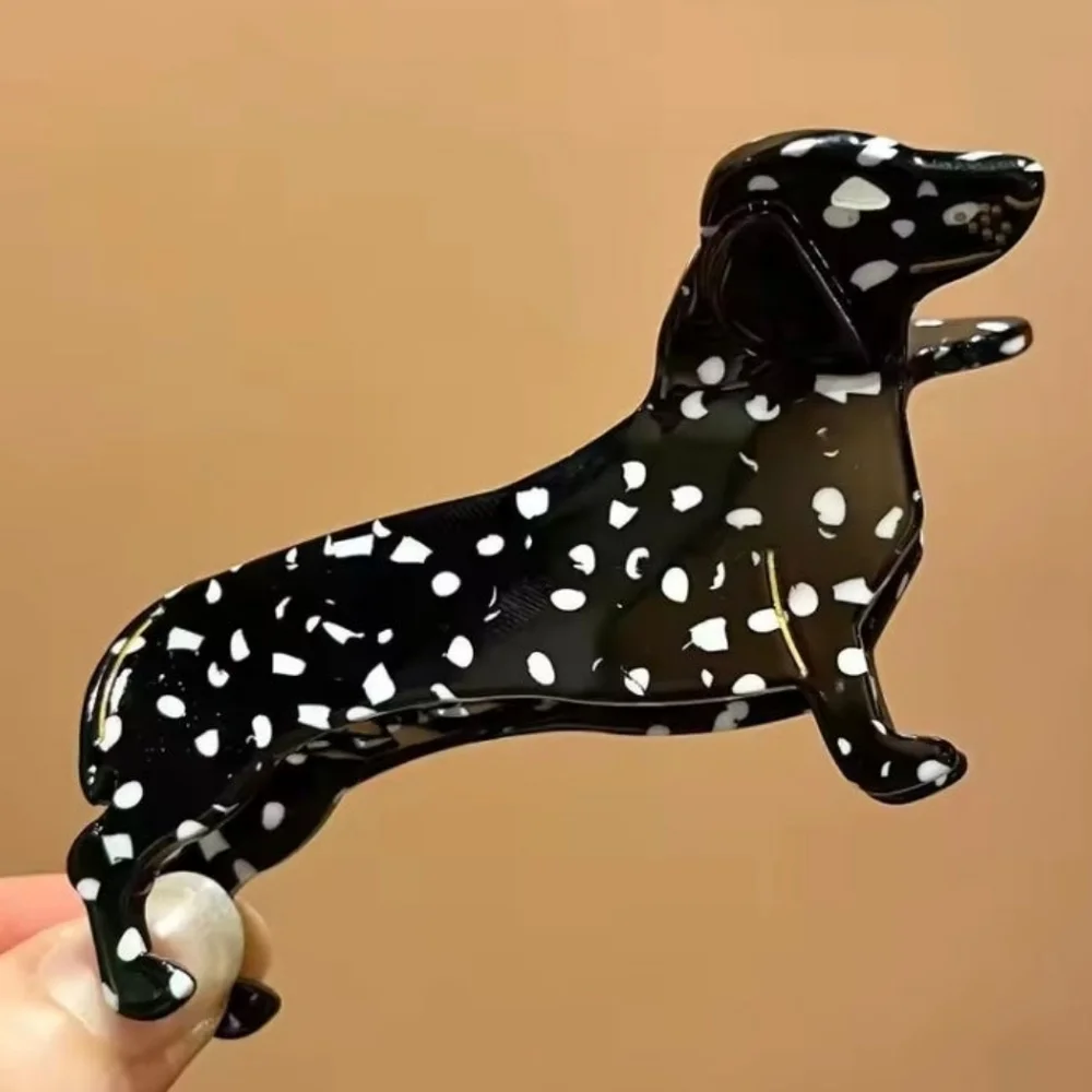 Dachshund Acrylic Hair Clip Black & White Weenie Dog
